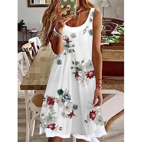 

Per donna Vestito casual Abito senza maniche Abito estivo Floreale falso in due pezzi Stampa Girocollo Mini abito Attivo Di tendenza Esterno Giornaliero Senza maniche Morbido Bianco Estate Primavera