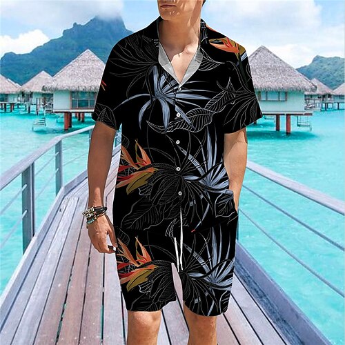 

Herre Hawaii skjorte Skjorte sæt Grafiske tryk Blade Aftæpning Gul Blå Rosa Gade Afslappet Kortærmet Trykt mønster Tøj Tropisk Mode Hawaiiansk Designer