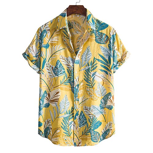 

Herre Hawaii skjorte Button Up skjorte Sommer skjorte Casual skjorte Strandtrøje Gul Kortærmet Blomst / Planter Krave udendørs I-byen-tøj Trykt mønster Tøj Gade Stilfuld Afslappet