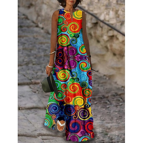 

Per donna Abito lungo Abito lungo Abito casual Abito senza maniche Abito estivo Pop art Floreale Color Block Di tendenza Streetwear Giornaliero Appuntamento Per uscire Stampa Senza maniche A V Vestito