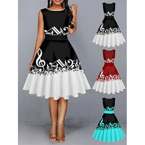 

Per donna Vintage Elegante Abito vintage Vestito longuette Giornaliero Appuntamento Increspato Stampa Floreale Girocollo Senza maniche Taglia piccola Estate Primavera 2023 Nero Rosso S M L XL