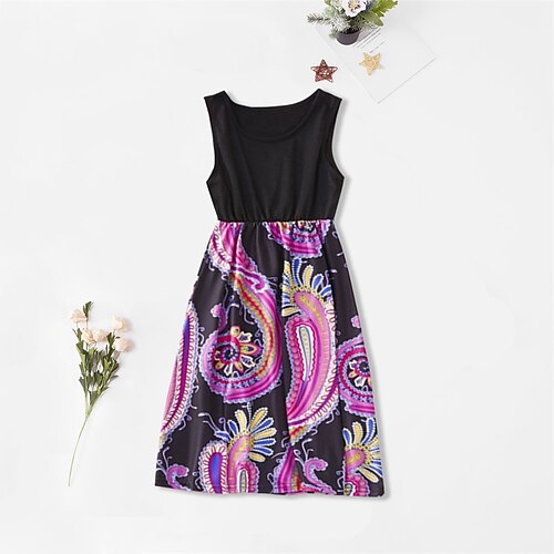 

Bambino (1-4 anni) Da ragazza Vestito A foglia Bandiera Floreale Maxi Vestito Esterno Collage Girocollo Senza maniche Festività Vestito 3-7 anni Estate Nero
