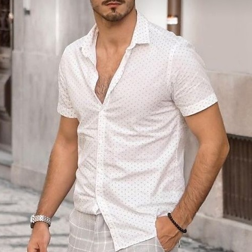

Herre Skjorte Button Up skjorte Sommer skjorte Casual skjorte Hvid Kortærmet Prikker Aftæpning Gade Daglig Tøj Mode Afslappet Bekvem