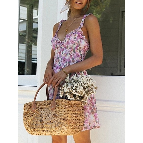 

kvinners fritidsgenser kjole slip genser kjole print genser kjole blomsterprint stropp mini genser kjole aktiv mote utendørs street ermeløs normal passform rosa sommer vår s m l xl