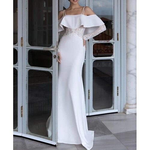 

Sala Schiena scoperta Da cerimonia Abiti da sposa Strascico di corte A sirena Manica lunga Senza spalline Raso Con Con applique Tinta unita 2023 Abiti da sposa