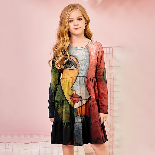 

Bambino Da ragazza Vestito Pop art Abito linea A Al ginocchio Vestito Informale Girocollo Manica lunga Giornaliero Vestito 4-12 anni Estate Giallo Blu