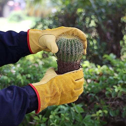 

1 paio di guanti da lavoro in pelle, guanti da giardinaggio in pelle bovina resistente con impugnatura flessibile per taglio del legno/costruzione/guida di camion/lavoro in giardino/cortile per uomini