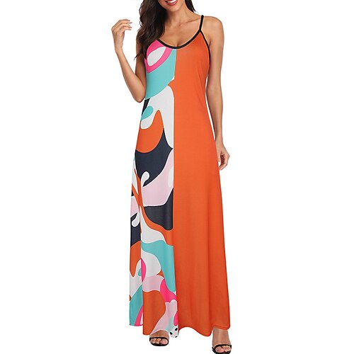 

Per donna Abito lungo Abito lungo Abito casual Stampa Di tendenza Informale Feste Da mare Per uscire Stampa Senza maniche Con bretelline Vestito Morbido Nero Rosso Blu Estate Primavera S M L XL XXL