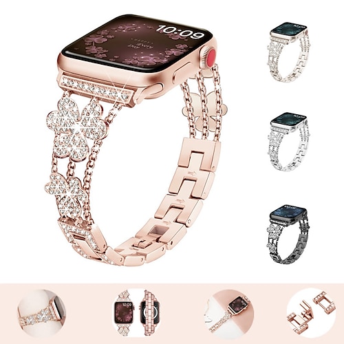 

Jewelry Bracelet Compatible with Apple Watch band 38mm 40mm 41mm 42mm 44mm 45mm 49mm Women Glitter Bling Diamond Stainless Steel Rhinestone Strap Replacement Wristband for iwatch Series Ultra 8 7 6 5