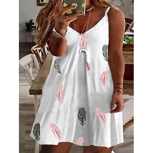 

Dame Store størrelser Uformell kjole Kjole med A-linje Slipkjole Blomstret Hjerte Mini kjole Ermeløs Trykt mønster Spagettistropper Mote Daglig Hvit Gul Sommer Vår L XL XXL 3XL 4XL