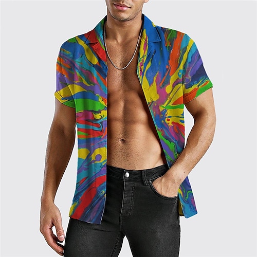 

Homens Camisa Social Camisa havaiana Estampas Abstratas Graffiti colar cubano Amarelo Rosa Azul Arco-íris Casual Feriado Manga Curta Botão para baixo Imprimir Roupa Esportes Moda Roupa de rua Designer