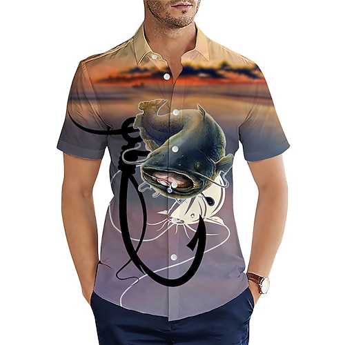 

Men's Shirt Summer Hawaiian Shirt Animal Fish Turndown Black Light Green Army Green Blue Dark Green Street Casual Short Sleeves Button-Down Print Clothing Apparel Vintage Fashion Streetwear Designer