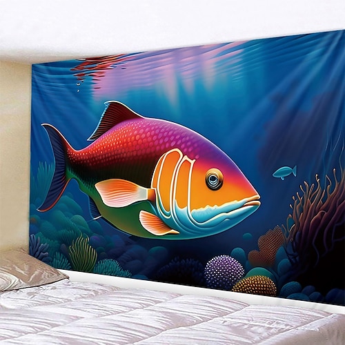 

Tapiz de pared de peces del océano, decoración artística, manta, cortina, colgante, hogar, dormitorio, sala de estar, decoración