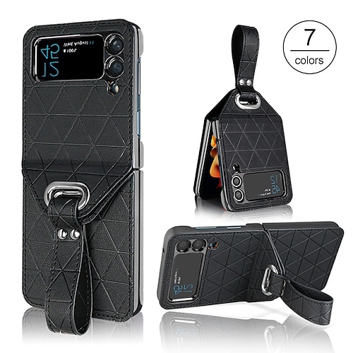 

telefon Etui Til Samsung Galaxy Bagcover Z Flip 4 Z Flip 3 Støddæmperramme Ringholder Ensfarvet Geometrisk mønster TPU PC PU Læder