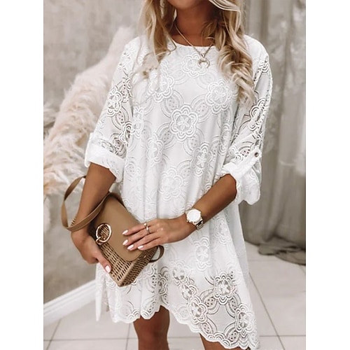 

Per donna Vestito casual Abito estivo Abito largo Liscio Pulsante Multistrato Girocollo Mini abito Di tendenza Moderno Giornaliero Fine settimana Manica a 3/4 Standard Bianco Estate Primavera S M L