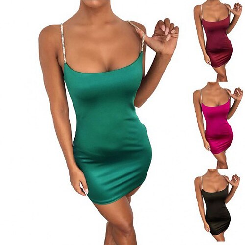 

Dame Festkjole Bodycon Sort kjole Mini kjole Sort Vin Rosa Uden ærmer Ren farve Åben ryg Sommer Forår Spaghettistropper Fest Fødselsdag Ferierejse Sommerkjole 2023 S M L XL