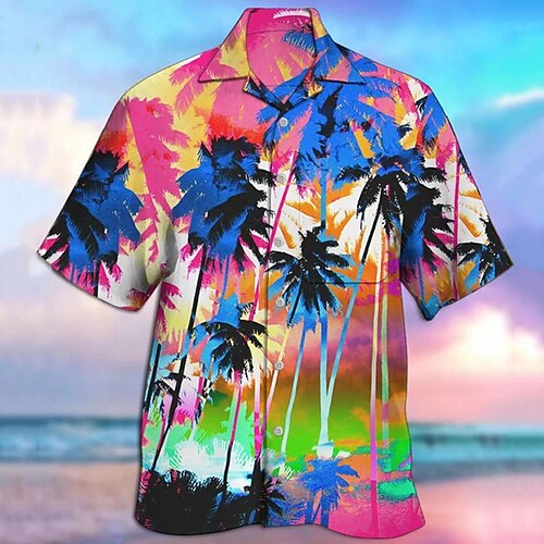 

Hombre Camisa camisa hawaiana Árbol de coco Estampados Collar Cubano Azul Piscina Casual Festivos Manga Corta Abotonar Estampado Ropa Deportes Moda Ropa de calle Design