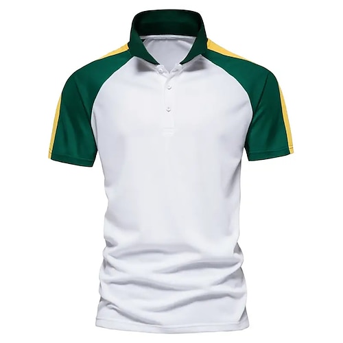 

Herre POLO T-skjorte Golf skjorte Avslappet Sport Klassisk Kortermet Mote Grunnleggende Fargeblokk Knapp Sommer Normal Hvit POLO T-skjorte