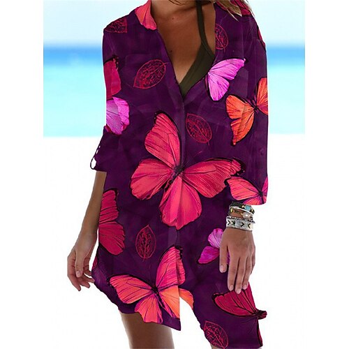 

Per donna Abito chemisier Abito casual Vestito a trapezio Mini abito Esterno Giornaliero Appuntamento Poliestere Di tendenza Informale Colletto Tasche Stampa Mezza manica Estate Primavera 2023 Morbido