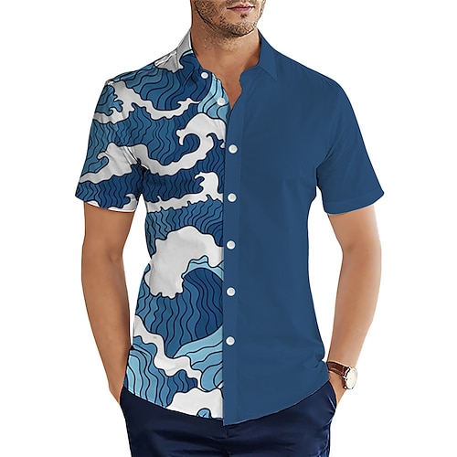 

Herren Hemd Hawaiihemd Sommerhemd Wellen Ölgemälde Umlegekragen Gelb Leicht Braun Blau Himmelblau Braun Strasse Casual Kurze Ärmel Button-Down Bedruckt Bekleidung Vintage Modisch Strassenmode Designer