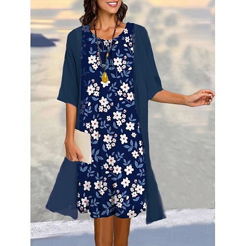 

Per donna Set di vestiti a due pezzi Abito casual Giornaliero Da mare Moderno Informale Stampa Vestito longuette Girocollo Mezza manica Pop art Floreale Morbido Blu scuro Estate Primavera S M L XL XXL