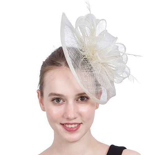 

Fascinadores Sinamay Casamento Kentucky Derby Elegante Formais Com Penas Tule Capacete Chapéu