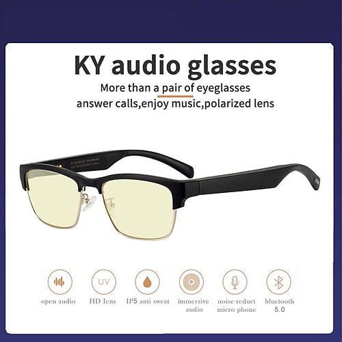 

KY02 Auriculares de gafas de sol Bluetooth Altavoz de audio de oreja abierta inteligente Gafas Sobre el oído Bluetooth5.0 Diseño ergonómico Estéreo Emparejamiento automático para Apple Samsung Huawei