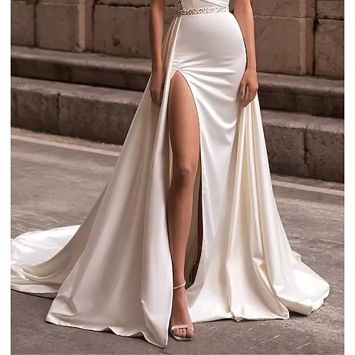 

Informale Abiti da sposa Strascico da cappella Linea-A Separa Separa Raso Sopragonne Con Tinta unita 2023 Abiti da sposa