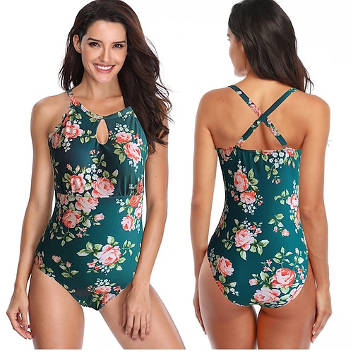 

Dame One-Piece Badetøy Badetøy Svømming Surfing Strand Blomstermønster Badetøy Pustende Lettvekt Høy Elastisitet Spandex Terylene Ermeløs Strand Klær