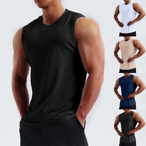 

Men's Running Tank Top Gym Tank Top Sleeveless Vest / Gilet Athletic Athleisure Breathable Moisture Wicking Soft Fitness Gym Workout Running Sportswear Activewear Solid Colored Black White Dark Navy