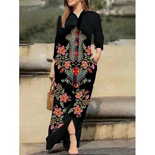 

Per donna Abito lungo Abito lungo Abito chemisier Abito casual Abito estivo Floreale Tribale Streetwear Informale Esterno Giornaliero Per eventi Pulsante Tasche Manica lunga Colletto Vestito Standard