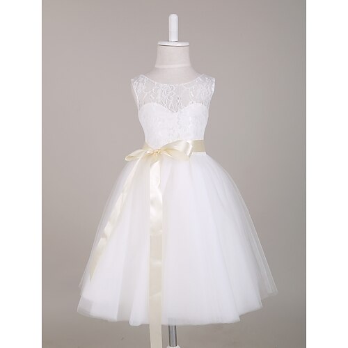 

Balkjole Knælang Blomsterpigekjole Konfirmation Frosset Elsa Piger Sød gallakjole Satin med Bælte / bånd Royal Stil Tutu Passer 3-16 år