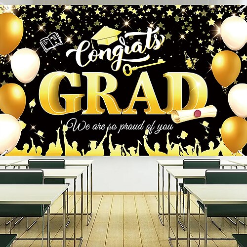 

1 pieza de tela de fondo de oro tridimensional de graduación decoración de fiesta de graduación tela de fondo de foto