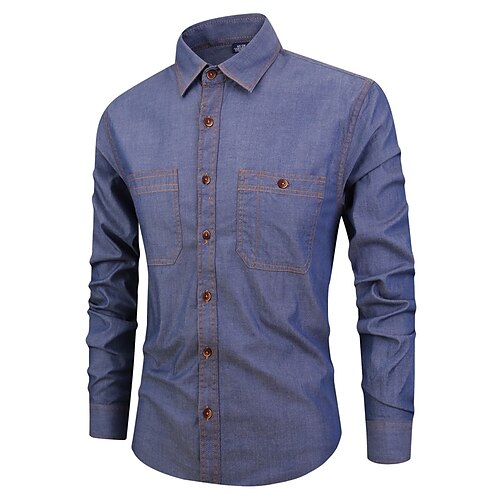 

Per uomo Camicia con bottoni Camicia di jeans Blu Azzurro Grigio Manica lunga Liscio Squadrata Da tutti i giorni Da mare Tasche Abbigliamento Di tendenza Comodo Hawaiano