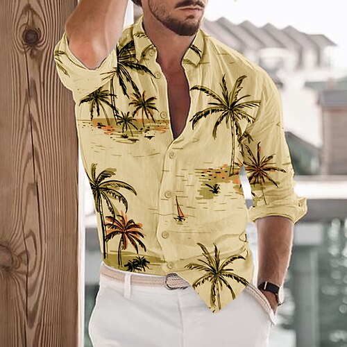 

Per uomo Camicia Camicia hawaiana Camicia con bottoni Camicia estiva Maglietta informale Giallo Blu Manica lunga Albero di cocco Collo ripiegabile Strada Giornaliero Stampa Abbigliamento Di tendenza