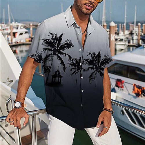 

Hombre Camisa camisa hawaiana Árbol de coco Estampados Cuello Vuelto Amarillo Morado Verde Trébol Gris Calle Casual Mangas cortas Abotonar Estampado Ropa Vintage Moda Ropa de calle Design