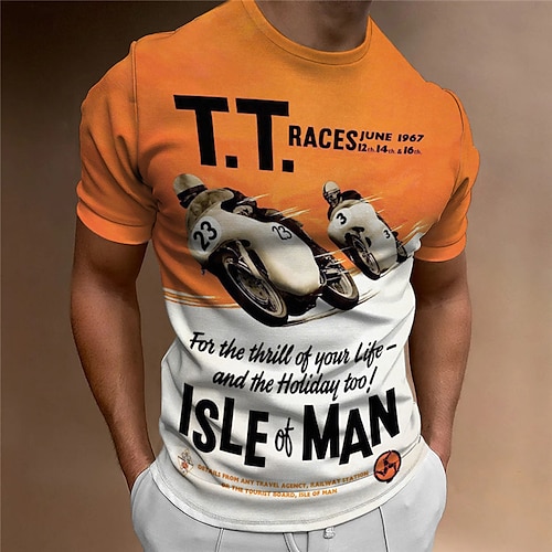 

Herre T-shirt Grafisk Motorcykel Rund hals Tøj 3D-udskrivning udendørs Daglig Kortærmet Trykt mønster Mode Designer Årgang