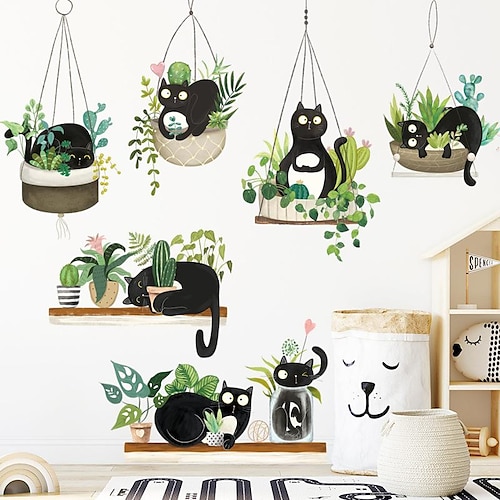 

Cat Plant Stickers Hanging Blue Creative Painting Cute Balcony Door Stickers Bedside Bedroom Dormitory Decoration Waterproof Wall Stickers 9090Cm