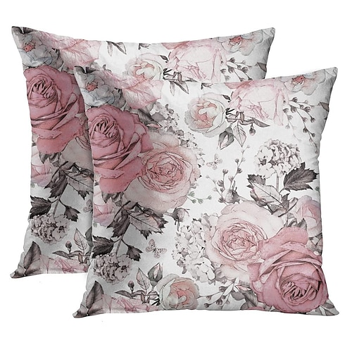 

fiori rosa foglie doppio lato cuscino federa 2pc morbida federa decorativa quadrata federa per camera da letto soggiorno divano divano poltrona