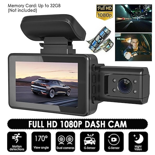 

3 tommer dash cam hd 1080p bil dvr kamera 170 vidvinkel nattesyn videooptagere loop optagelse bil kamera måde med g-sensor