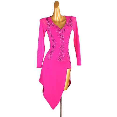 

Latindans Kjole Kombinasjon Krystall / Rhinestone Dame Ytelse Trening Langermet Chinlon Netting