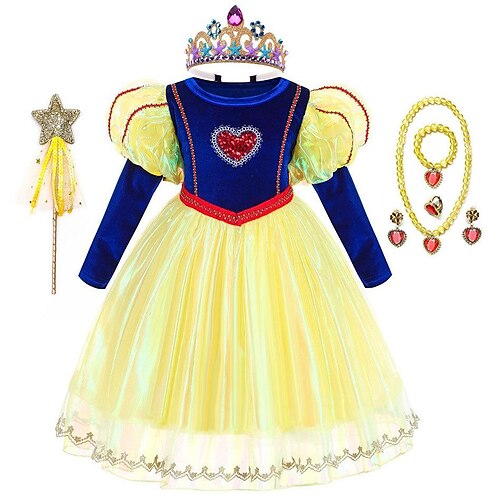 

Blanc de neige Conte de Fée Princesse Robe Ensemble d'accessoires Fille Cosplay de Film Actif Doux Robe Colliers décoratif Tiare Organza