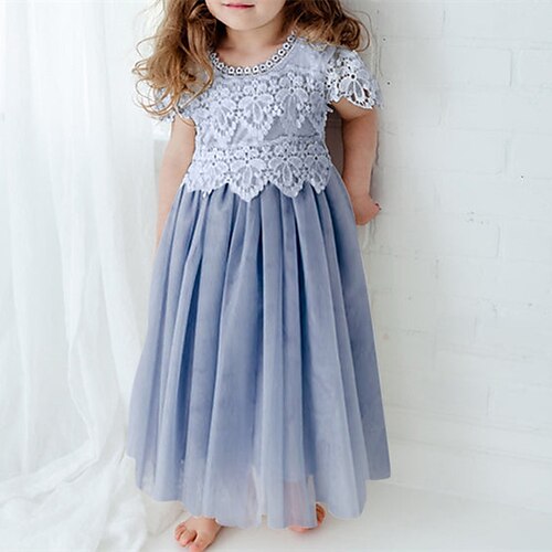 

Prinsesse Ankellængde Blomsterpigekjole Konfirmation Piger Sød gallakjole Polyester / bomuldsblanding med Applikeret broderi Tutu Strandstil Passer 3-16 år