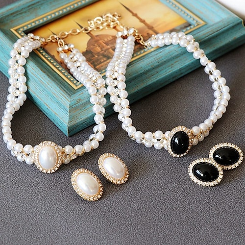 

ramadan festival western middle ancient perle kjede hvit svart hepburn stil imitert perle kjede sølv nål earail sett cheongsam kjole muslim