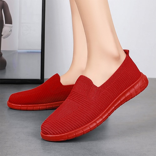 

Dame Kondisko Slip-Ons Flyknit sko Hjem Daglig Flade hæle Rund Tå Afslappet Minimalisme Gang Flyvende vævning Hjemmesko Sort Rød Lilla