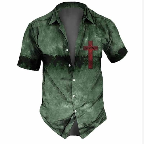 

Homens Camisa Social Estampas Abstratas Vintage Cruz Aberto para a Lateral Verde Ao ar livre Rua Manga Curta Imprimir Roupa Moda Roupa de rua Designer Macia