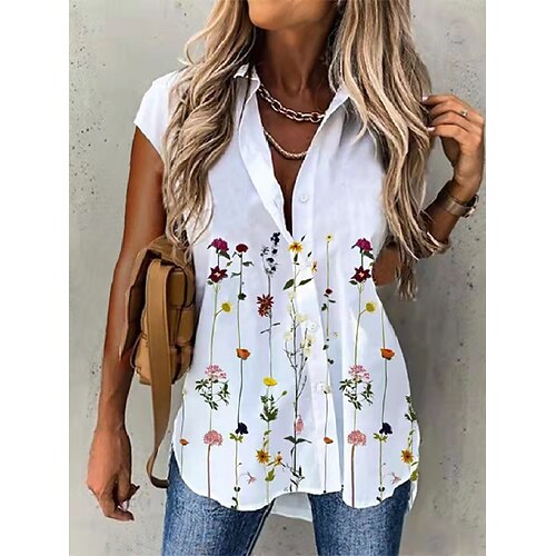 

Per donna Camicia Blusa Bianco Giallo Rosso Floreale Pulsante Stampa Manica corta Per eventi Fine settimana Essenziale Colletto Standard Floreale S