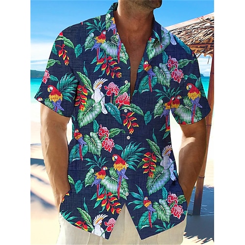 

Homme Chemise Chemise hawaïenne Imprimés Photos Feuilles Col rabattu bleu marine Plein Air Casual Manches courtes Bouton bas Imprimer Vêtement Tenue Tropique Mode Vêtement de rue Hawaïen