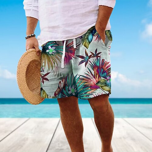 

Per uomo Pantaloncini estivi Pantaloncini da spiaggia A cordoncino Vita elastica Stampa 3D Pop art A foglia Piante Traspirante Morbido Breve Informale Giornaliero Per eventi Streetwear Hawaiano Blu