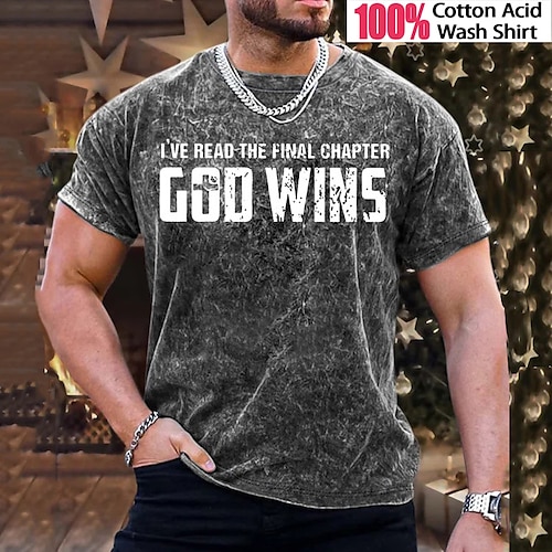 

Herre T-shirt Grafiske T-shirts 100% bomuldssyre-vaskeskjorte Grafisk Citater & udtryk Tro Rund hals Varm Stempling Dagligdagstøj Ferierejse Kortærmet Årgang Trykt mønster Tøj 100 % bomuld Sport